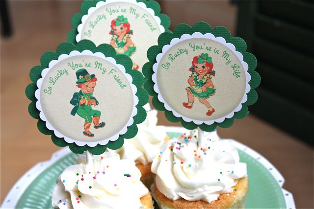 st. patricks day free printables, vintage st. patricks day cupcake toppers