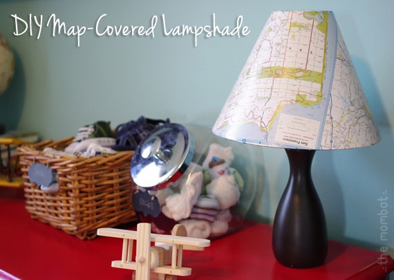 diy map covered lampshade, lampshade covering tutorial, map lampshade