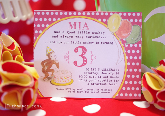 vintage curious george birthday party invitation | TheMombot.com