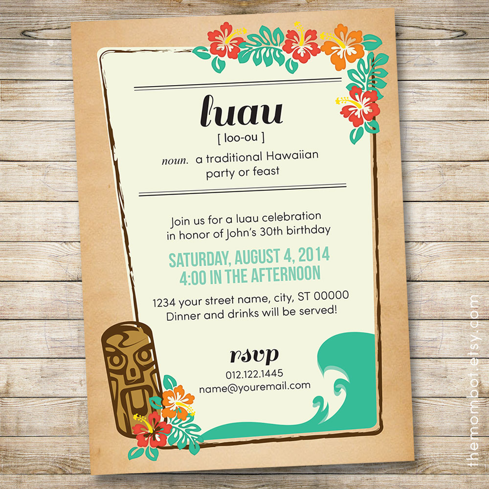 Personalized luau summer party invitation on Etsy 