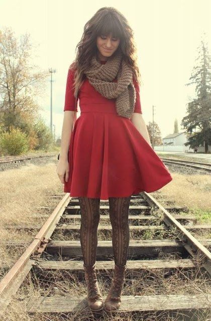 Fall outfit inspiration: dresses with tights | TheMombot.com