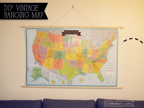 DIY vintage hanging map | TheMombot.com